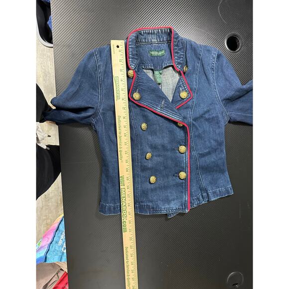 Vintage Ralph Lauren Double Breasted Denim Jacket Petite Equestrian Preppy - Picture 7 of 10